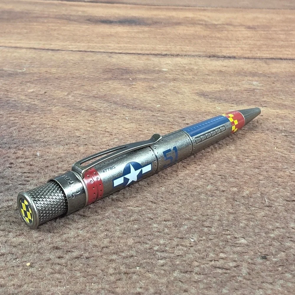 Retro 1951 Tornado Rollerball Pen Adult OS Silver Good P-51 Mustang WWII Plane